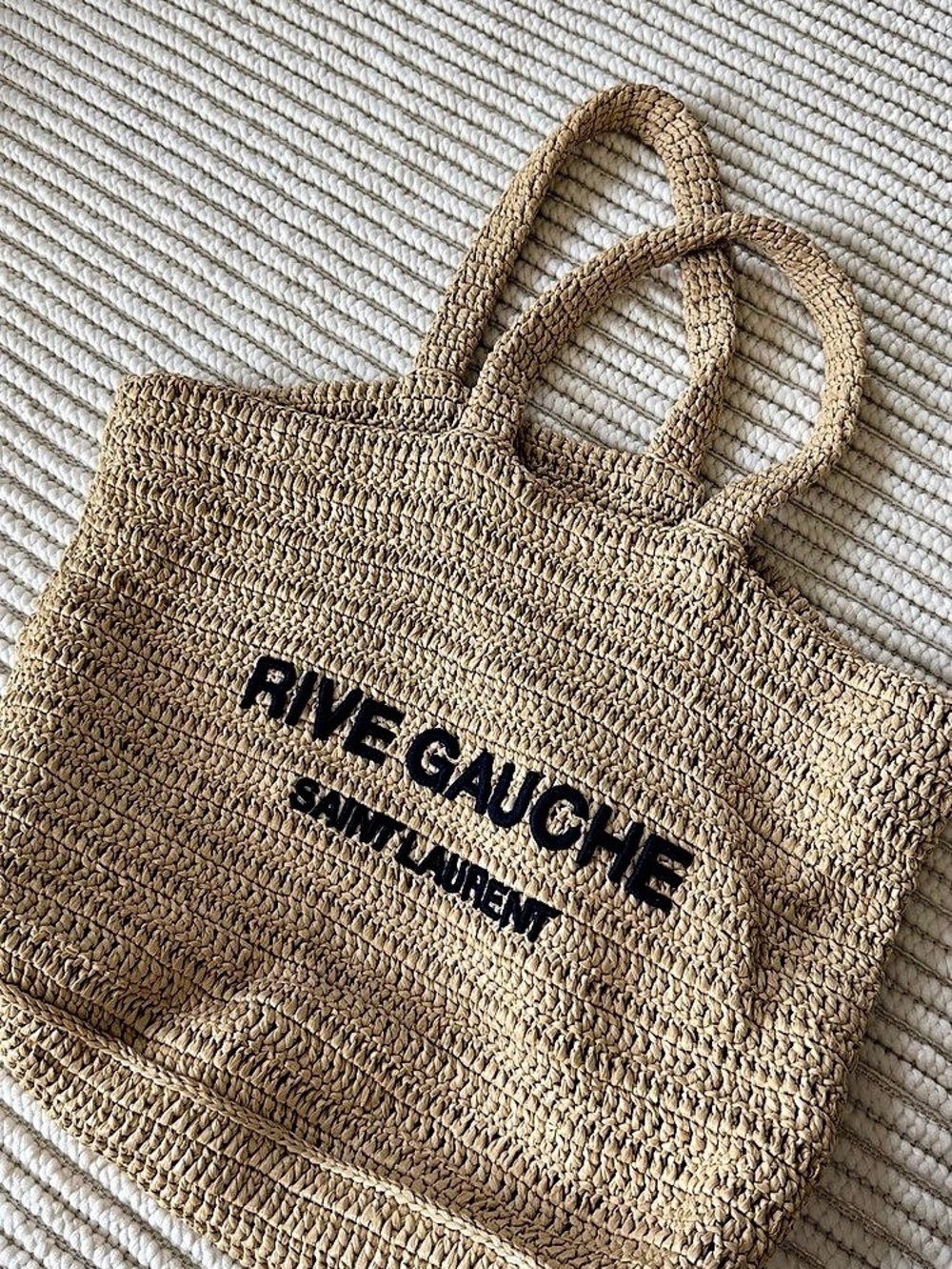 Rive Gauche Raffia Tote in Beige Like New | S aint Laurent